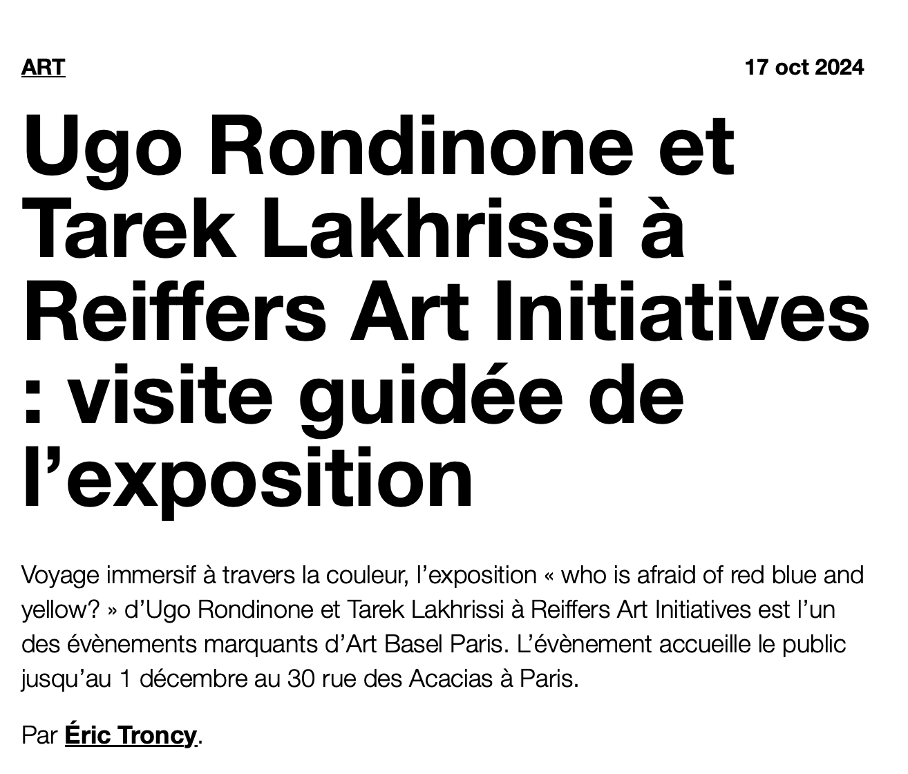 Ugo Rondinone & Tarek Lakhrissi à Reiffers Art Initiatives : visite guidée de l'exposition 