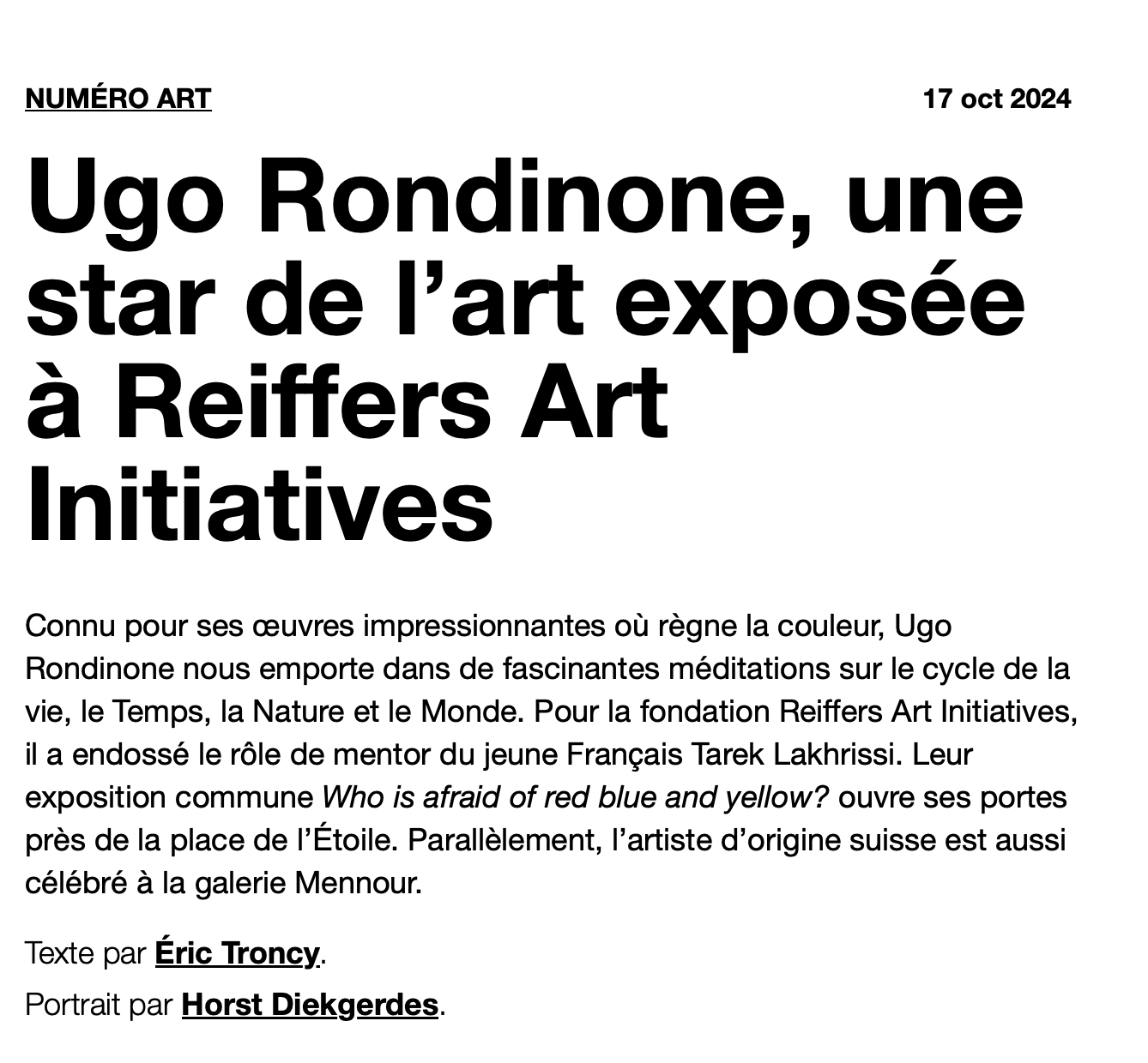 Ugo Rondinone, une star de l’art exposée à Reiffers Art Initiatives