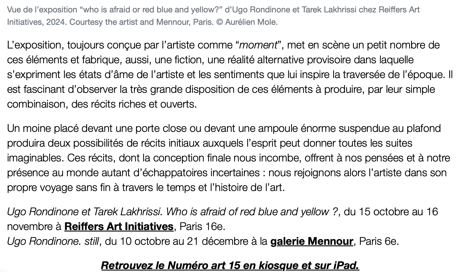 Ugo Rondinone, une star de l’art exposée à Reiffers Art Initiatives