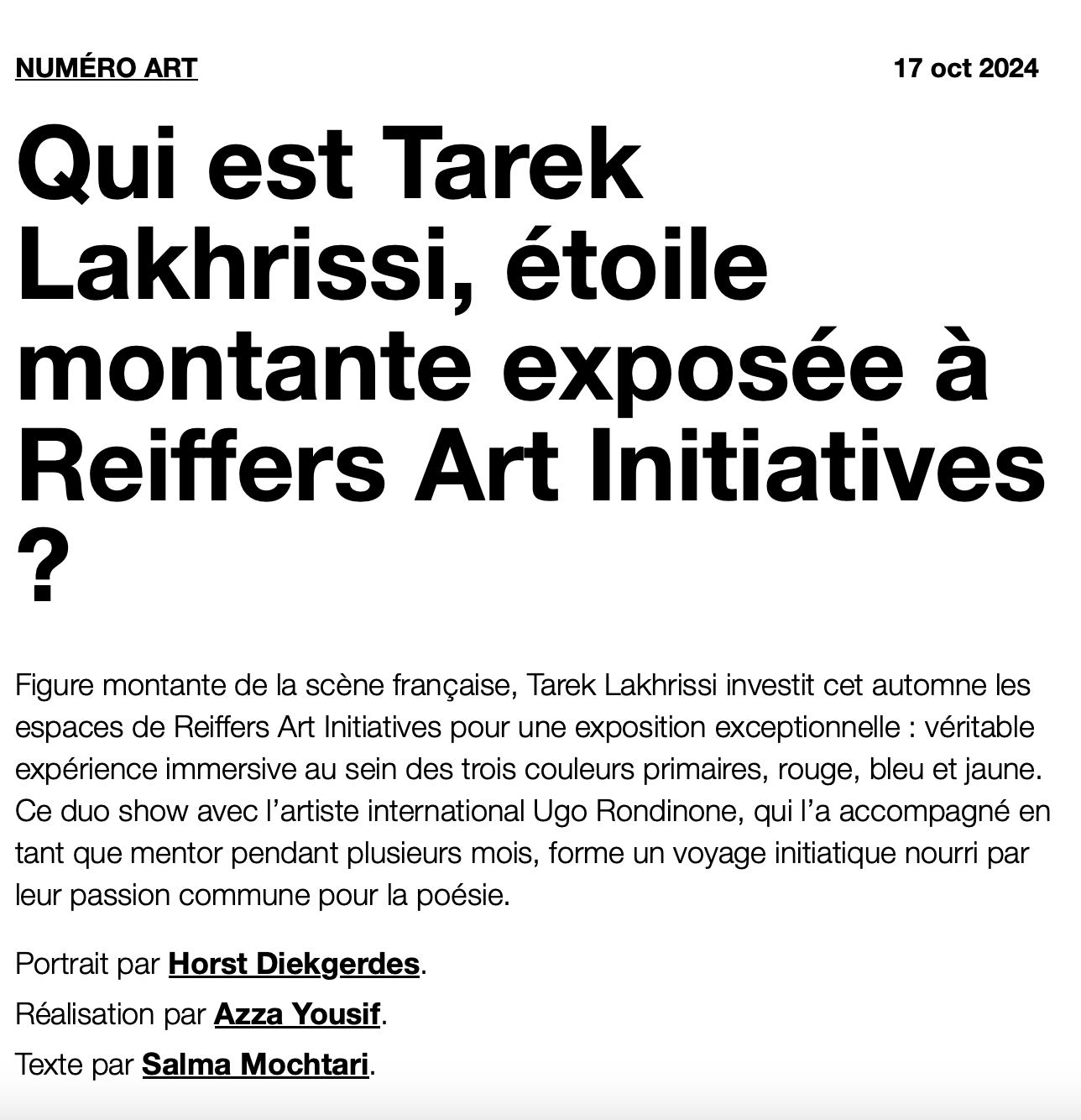 Qui est Tarek Lakhrissi, étoile montante exposée à Reiffers Art Initiatives ?