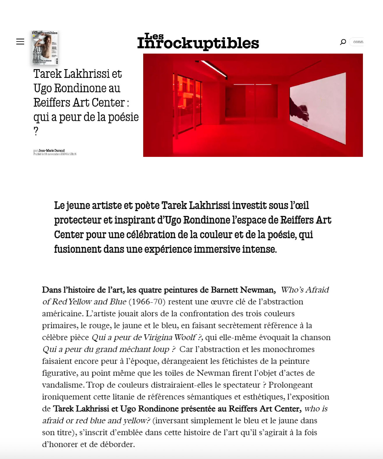 Tarek Lakhrissi et Ugo Rondinone au Reiffers Art Center : qui a peur de la poésie ?