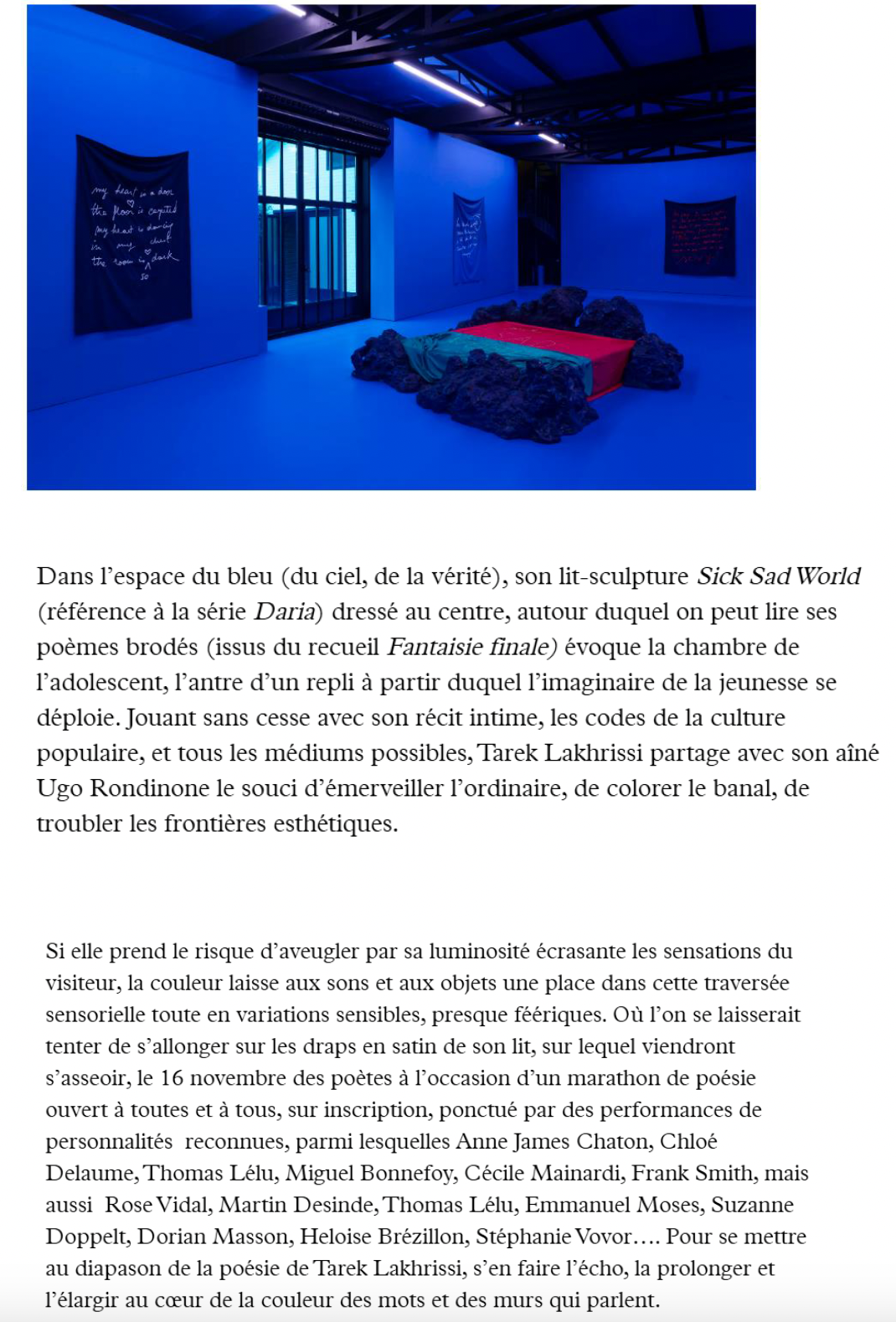 Tarek Lakhrissi et Ugo Rondinone au Reiffers Art Center : qui a peur de la poésie ?