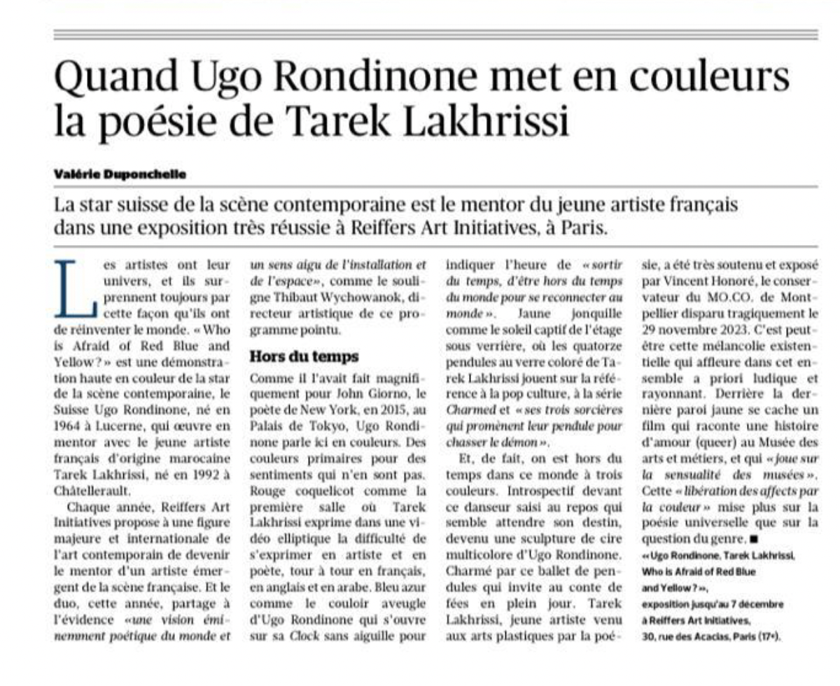 Quand Ugo Rondinone met en couleurs la poésie de Tarek Lakhrissi